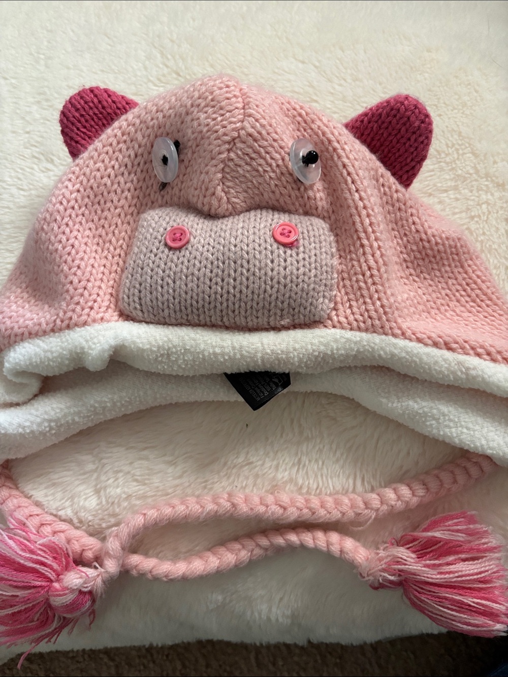 Kids Pink Knit Piglet Animal Hat with Ears
